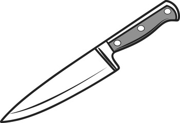 Professional Chefs Knife Illustration. Kitchen Chefs Knife Artwork. Modern Cooking Knife Design. Sharp Stainless Knife Drawing. Classic Chefs Knife Illustration. Isolated Sharp Chefs Knife Artwork
