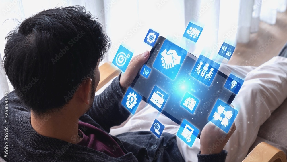 Poster b2b strategy and technology transforming business-to-business operations, optimizing communication, 