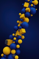 A dynamic composition of yellow and blue geometric shapes against a dark backdrop.