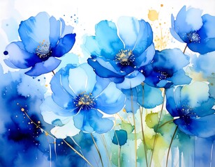 Vibrant blue flowers in watercolor style