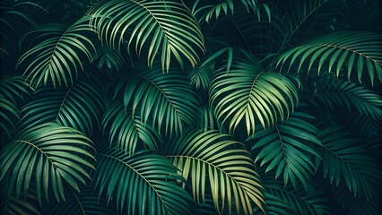 Tropical Green Palm Leaves With Natural Jungle Foliage Texture In Exotic Botanical Background