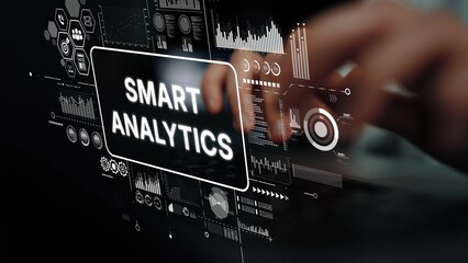 Professional Hands Engaging with Smart Analytics Dashboard for Data-Driven Business Insights and Visualization. Asymptotic smart data analytic.
