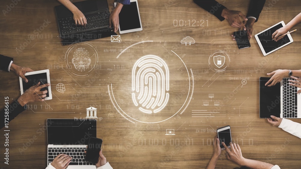 Aufkleber biometric fingerprint identification and cybersecurity system ensuring secure access, identity verif