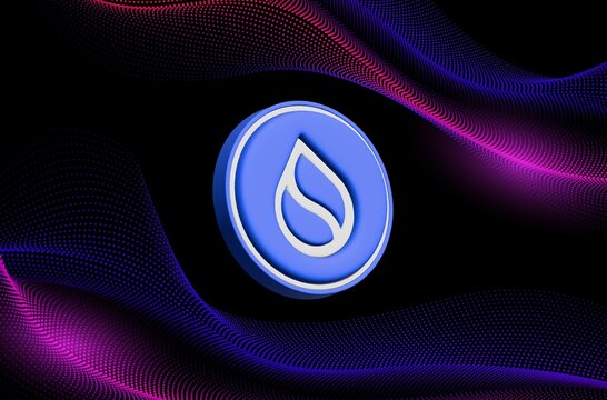 sui cryptocurrency images on digital background. 3d illustration.