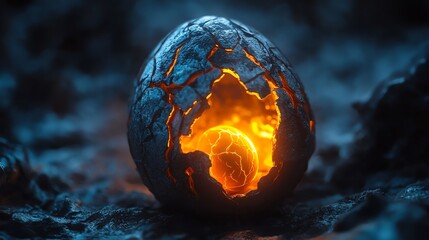 A captivating close-up of an alien egg hatching, revealing a glowing embryo inside with intricate macro details that intrigue the imagination.