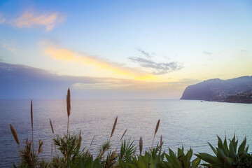 Sunset over the Atlantic Ocean on the island of Madeira.