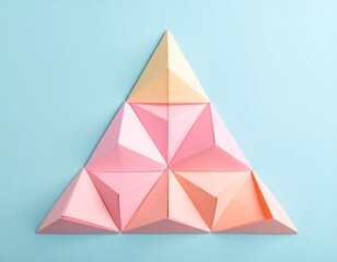 Triangle shape made from folded paper, flat lay, copy space.
