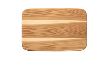 A simple wooden cutting board with a natural grain texture, a plain kitchen object isolated on a clean white background for culinary concepts and copy space