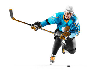 Hockey player shooting the puck. Isolated. Hockey championship. Hockey. Hockey players in action