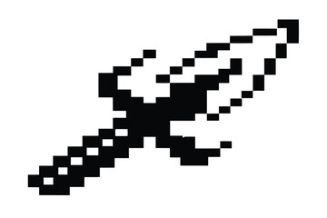 Fototapeta premium Pixelated black battle trident is displayed on a white background