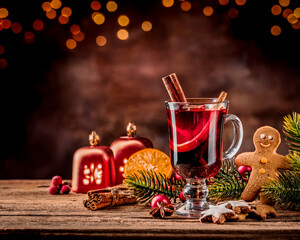 AI made christmas still life with mulled wine and gingerbread man
