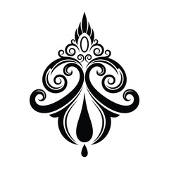Abstract Black and White Floral Ornament with Swirls and Butterfly Elements