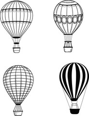 Obraz premium Hot air balloon line art, vintage and modern designs, black and white drawing, decorative illustration, travel adventure clipart, whimsical flight sketch