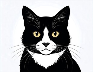 Obraz premium Black and White Cat Portrait Illustration