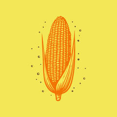 Doodle style corn on a yellow background, Thanksgiving abstract card design eps10 