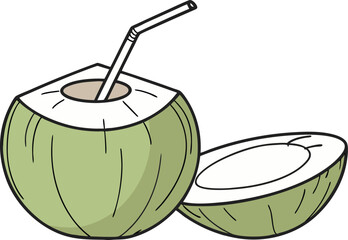 Fresh Tropical Coconut Artwork. Natural Brown Coconut Design. Exotic Coconut Fruit Drawing. Realistic Coconut Clipart. Green Coconut Artwork. Ripe Coconut Isolated Design. Organic Coconut Fruit