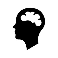 Silhouette of a human head with a cloudshaped brain inside graphic