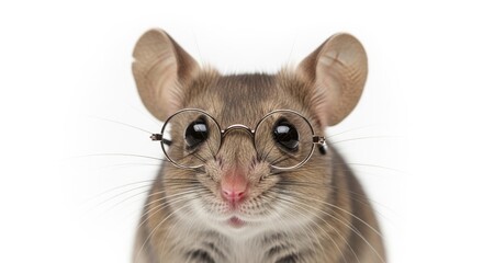 Obraz premium mouse wearing glasses, spectacles eyewear, on a solid white background