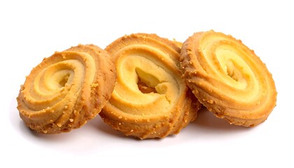 Three spiral-shaped cookies on a white background