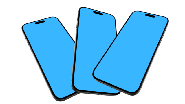 1-phone's horizontal on transparent background 16:9 - modern mobile isolated. Mobile phone blue mockup. 3d high quality vector smartphone mockups. Ultra realistic mobile device UI UX mockup