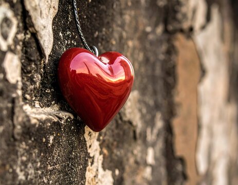 Heart pendant on rough wall