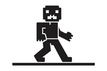 Pixelated black figure moves forward on a flat line in a simple, stylized form