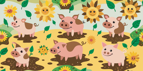 Fototapeta premium Vector seamless pattern with cute animal
