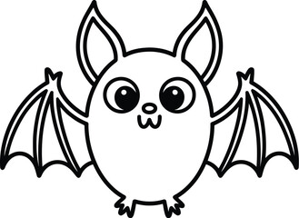 Cute cartoon bat drawing with large eyes and spread wings illustration