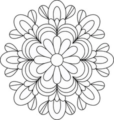 Intricate black and white floral mandala design with repeating circular motifs