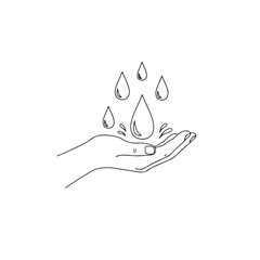 Hand with Raindrops Minimal Line Drawing