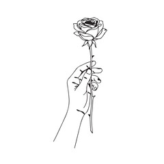 Minimal Hand with Flower Line Drawing