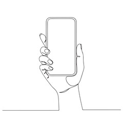 Hand with Phone Minimalist Line Drawing