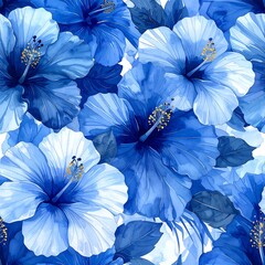 Vibrant blue hibiscus floral pattern