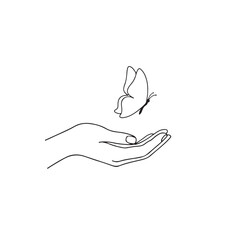 Butterfly in Hand Minimal Line Art