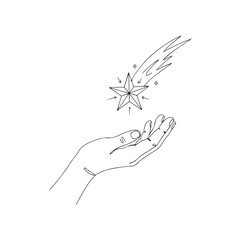 Hand with Star Minimalist Line Drawing