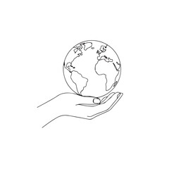Hand Holding Globe Minimal Line Art