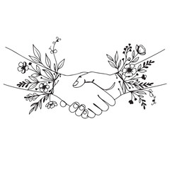 Floral Handshake Minimalist Line Drawing