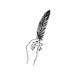Feather in Hand Minimal Line Drawing