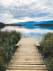 Naklejka premium jetty on a lake surrounded by nature