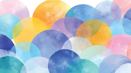 A vibrant abstract watercolor background featuring overlapping circles in various colors including blue, yellow, and pink