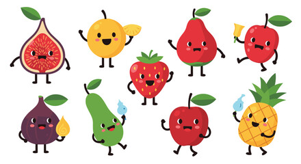 A delightful collection of happy and dancing cartoon fruits.