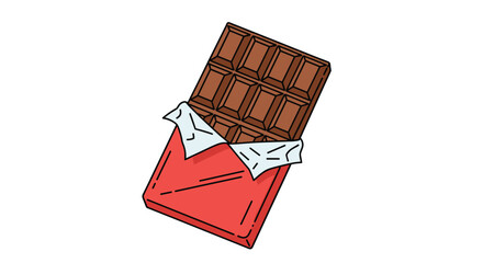 A delicious bar of milk chocolate in its red wrapper.