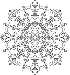 Intricate floral mandala design with symmetrical patterns and delicate linework illustration