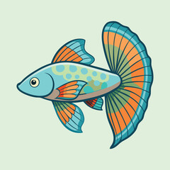 Colorful Cartoon Guppy Fish with Blue Body and Orange Tail Illustration