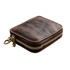 Rich brown leather zippered wallet with polished gold hardware, a sophisticated accessory for modern organization and travel essentials.