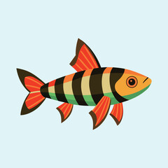 Stylized Colorful Striped Fish with Orange Fins on Light Blue Background