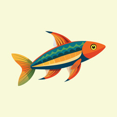 Colorful and stylized tropical fish illustration against a pale yellow background