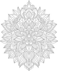 Intricate black and white floral mandala design for coloring or decoration
