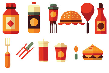 Flat Design Collection Of Fast Food Items And Drinks On White Background burger sandwich