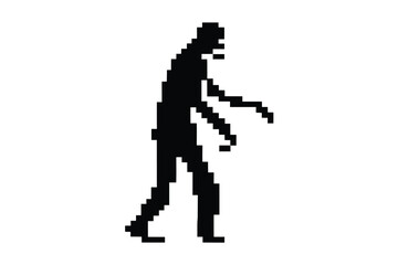 Fototapeta premium Pixelated black zombie figure walks slowly with its arms extended forward in terror